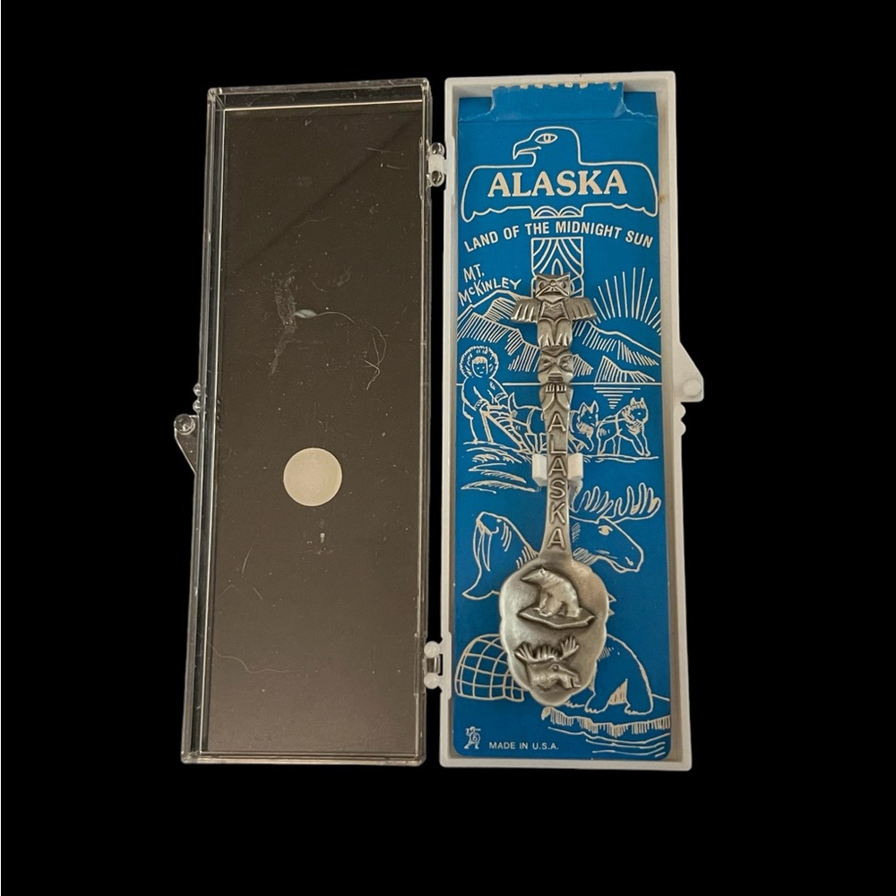 Vintage Pewter Alaska Collector Souvenir Spoon In Box